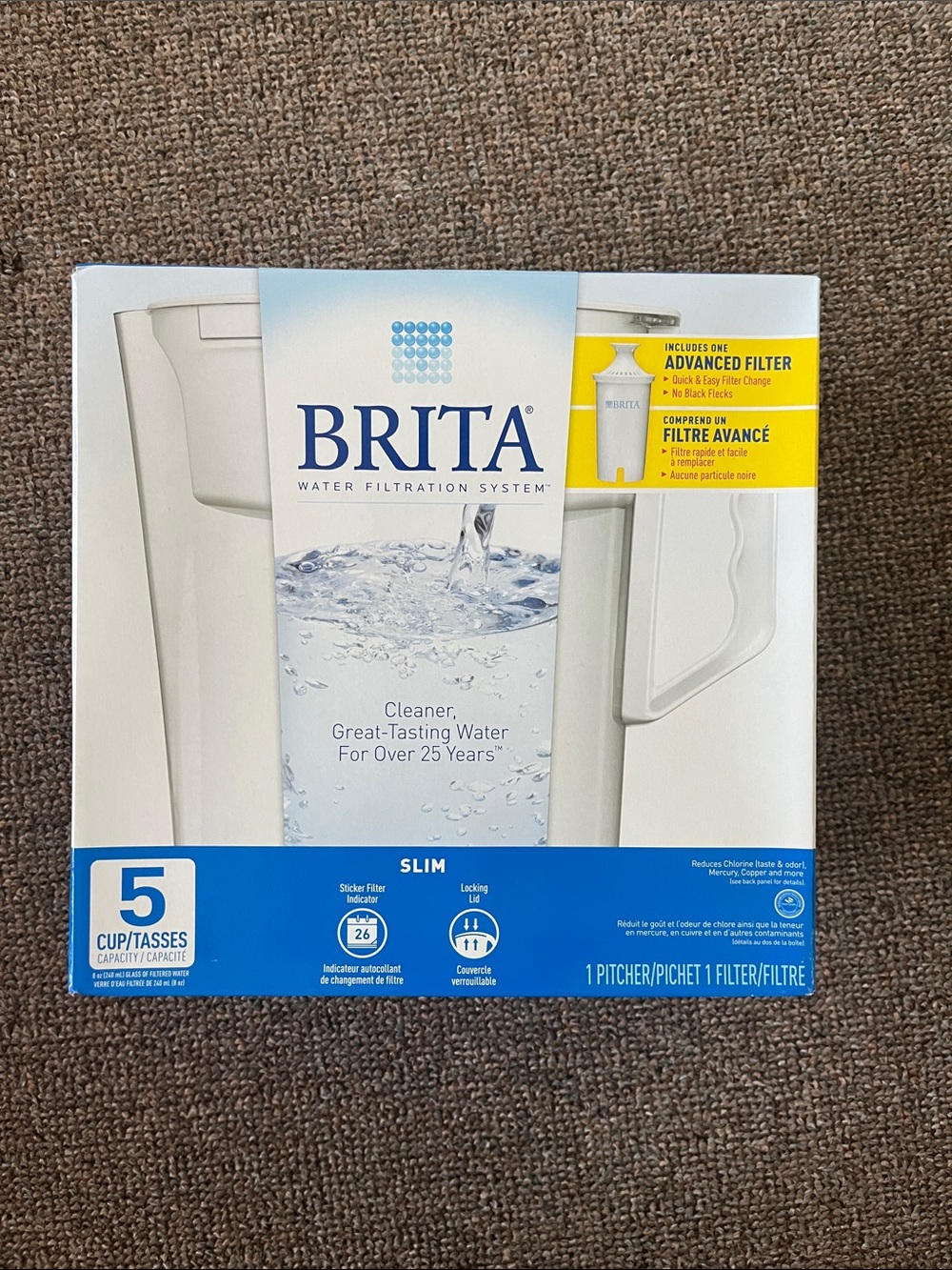 Brita Slim Water Filtration Pitcher with one Filter